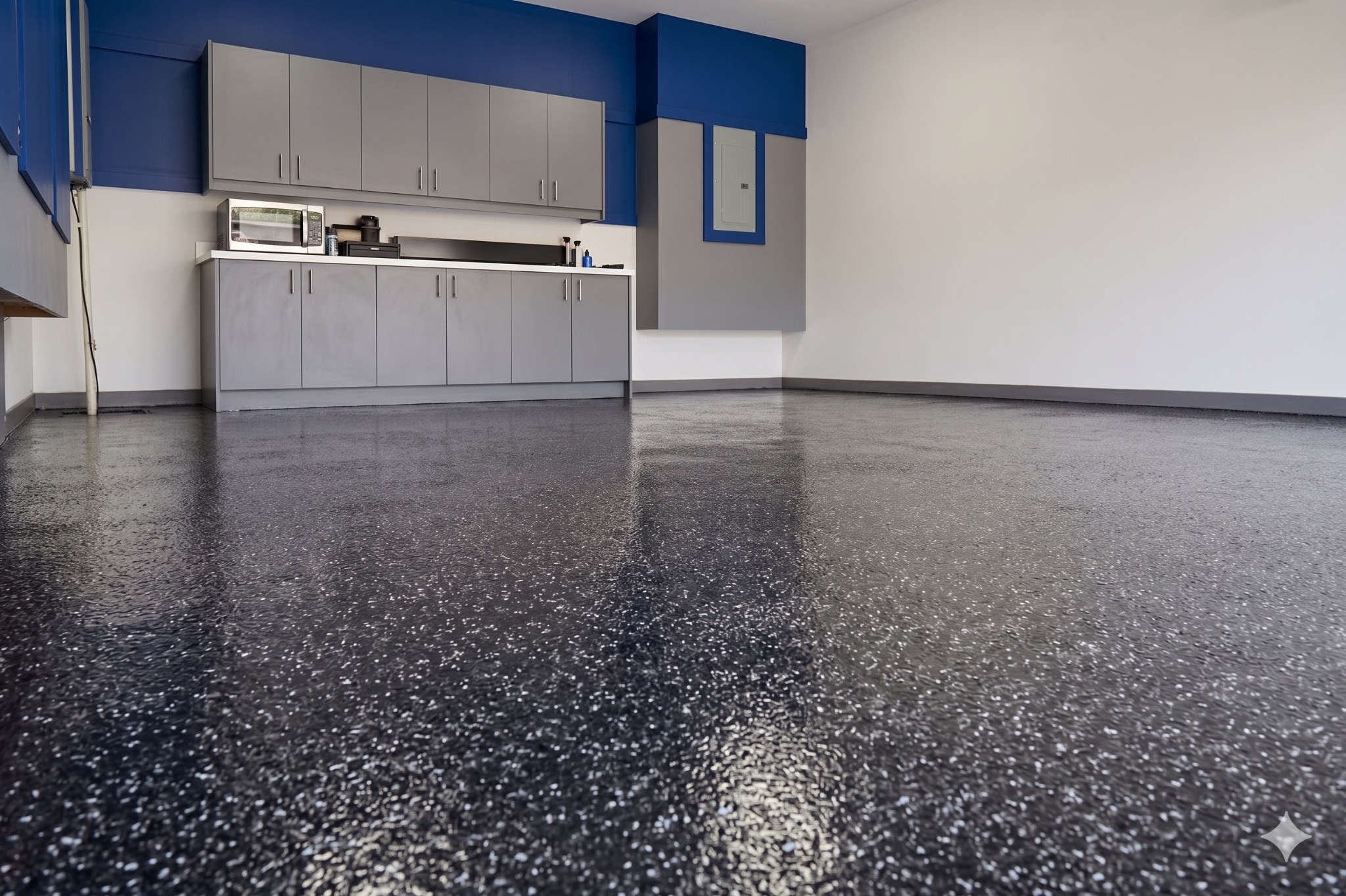 Finished epoxy flake garage floor coating in Hutto TX